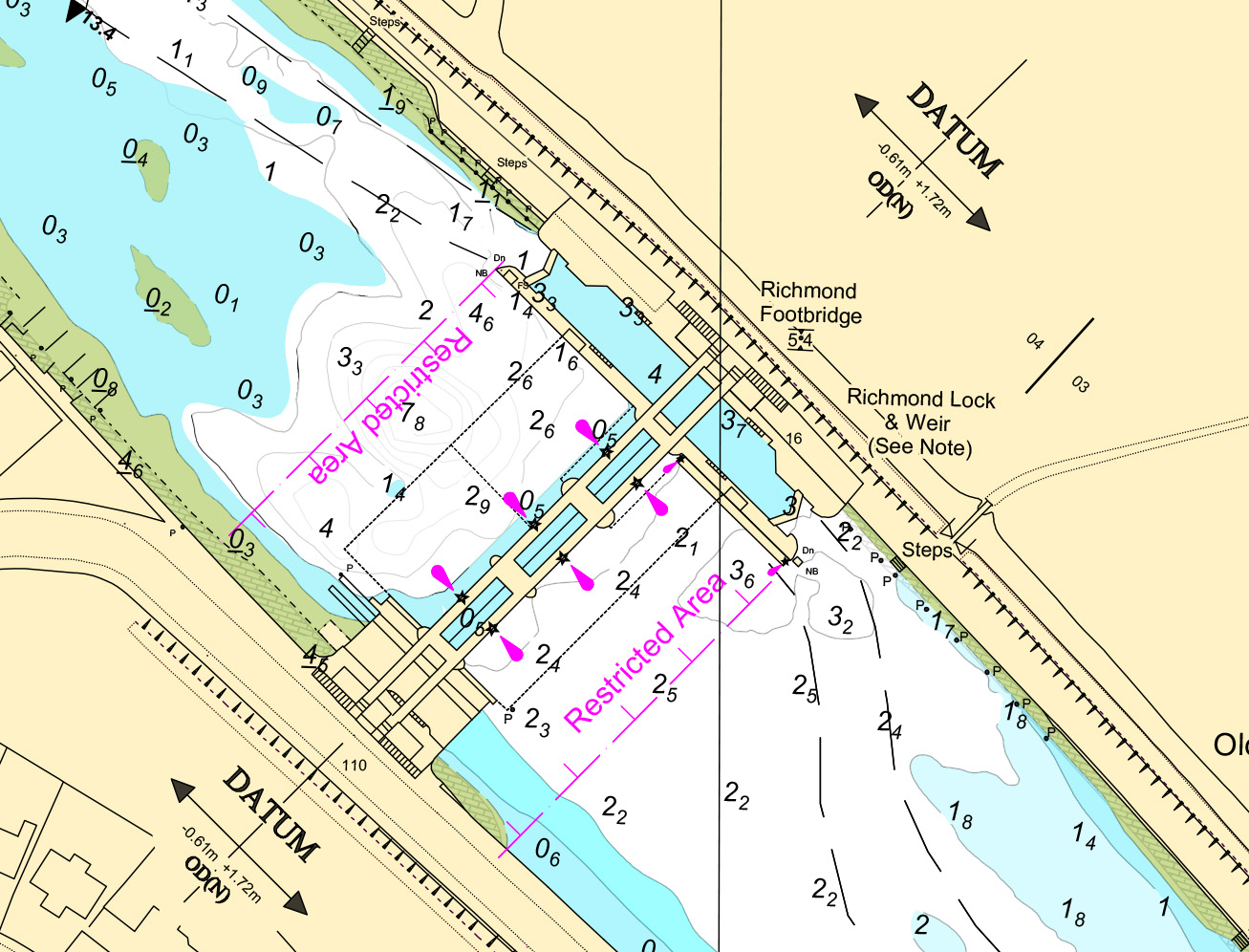 Chart showing Richmond Lock and Weir navigation information.