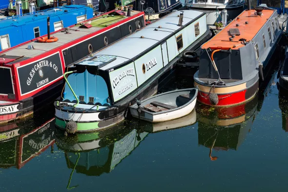 Narrow boats water reflections