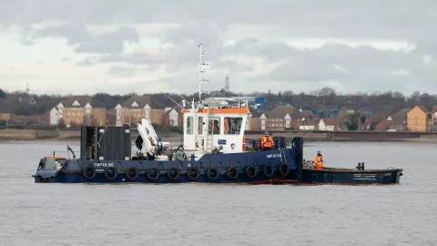 PLA Marine Services Vessel Impulse with cutter boat out on the Thames