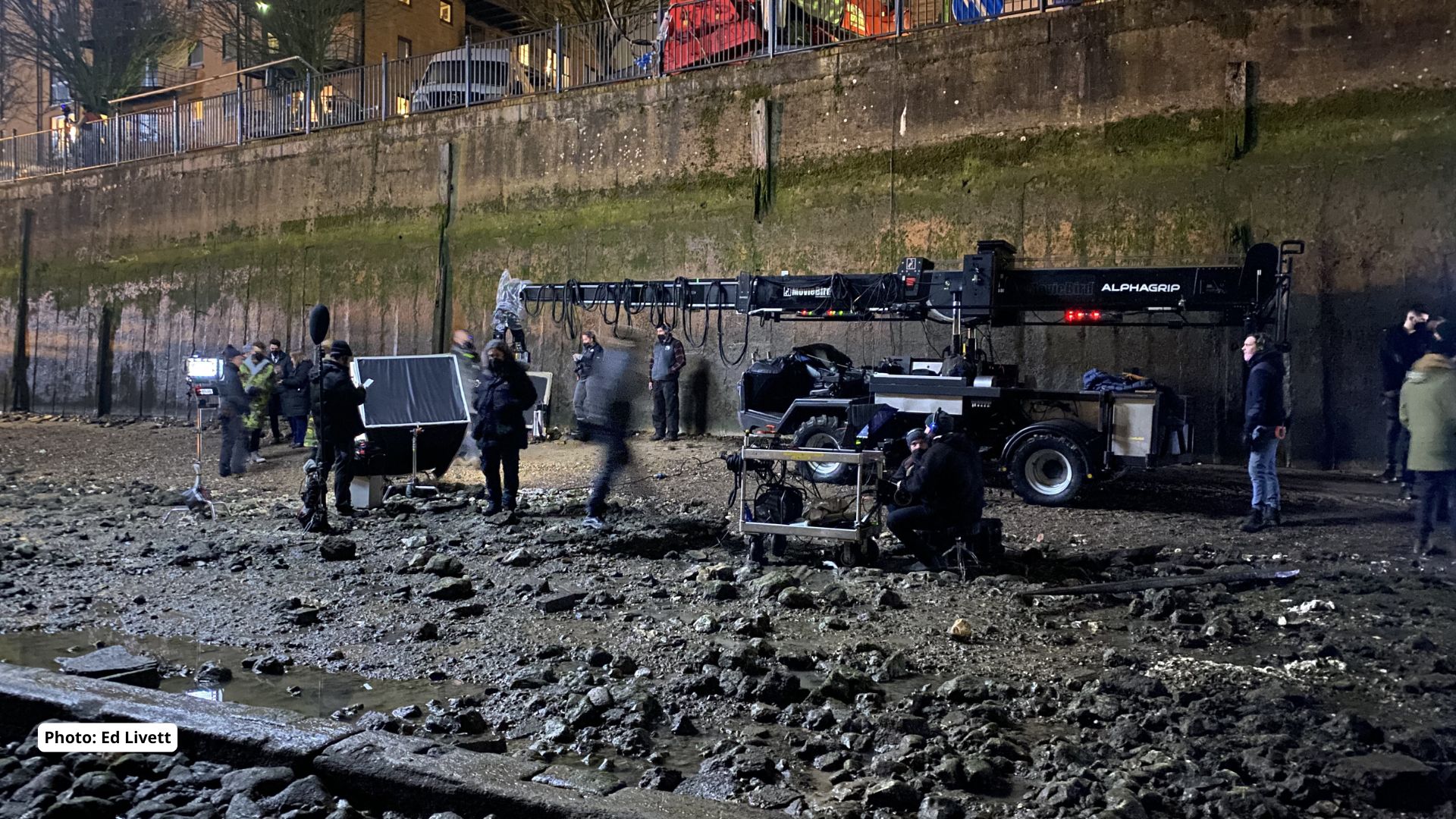 Filming on the River Thames foreshore
