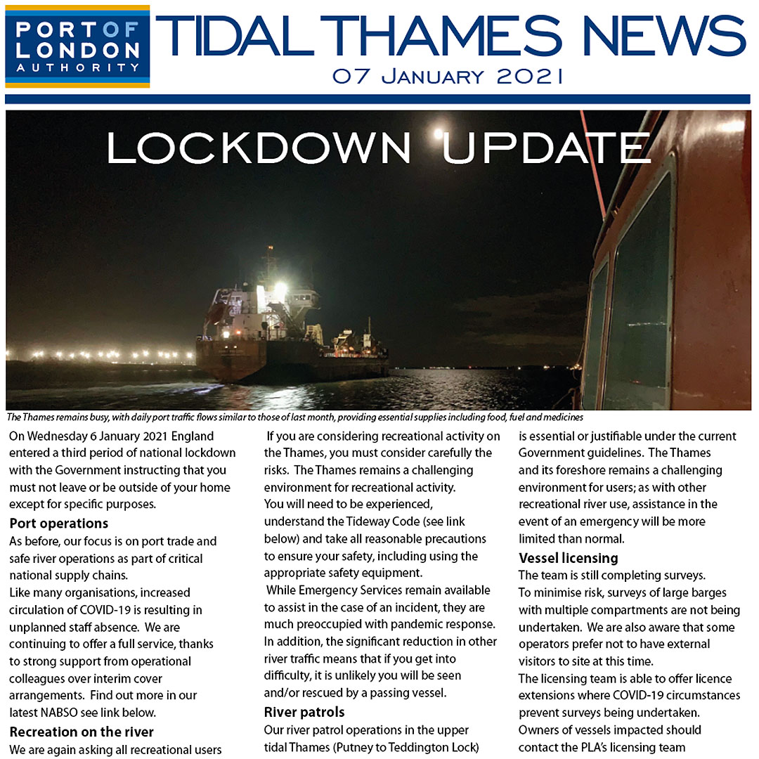 7 January 2021 Tidal Thames News