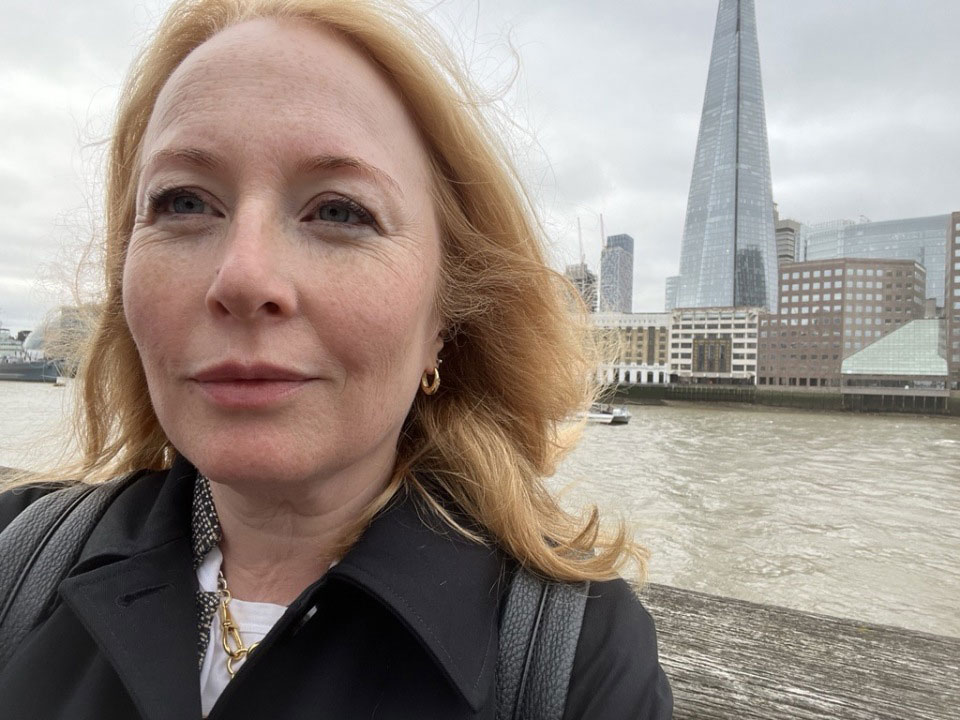 Sian Foster Selfie with The Shard and River Thames in the background