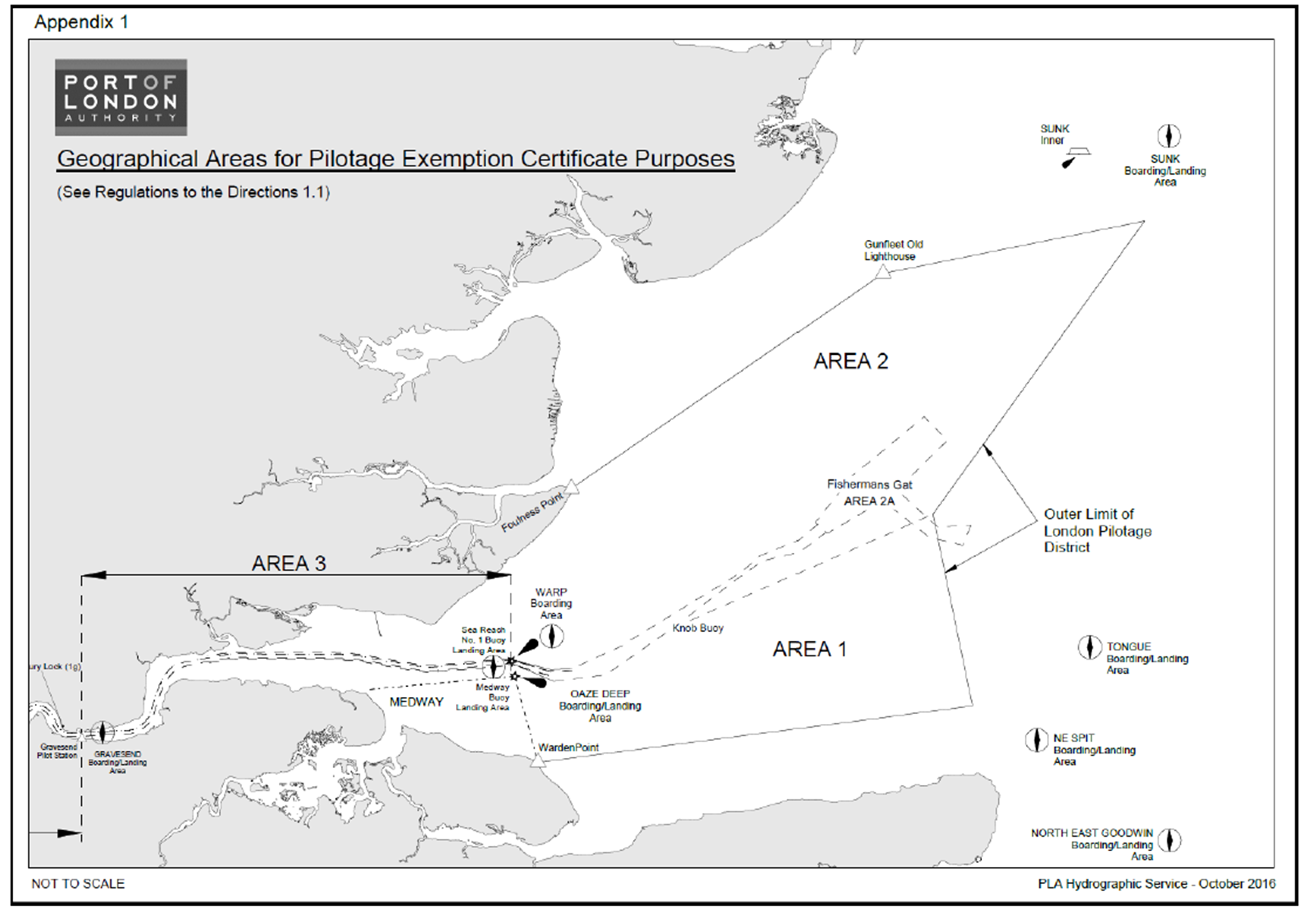 Map showing areas for pilotage exemption certificates purposes