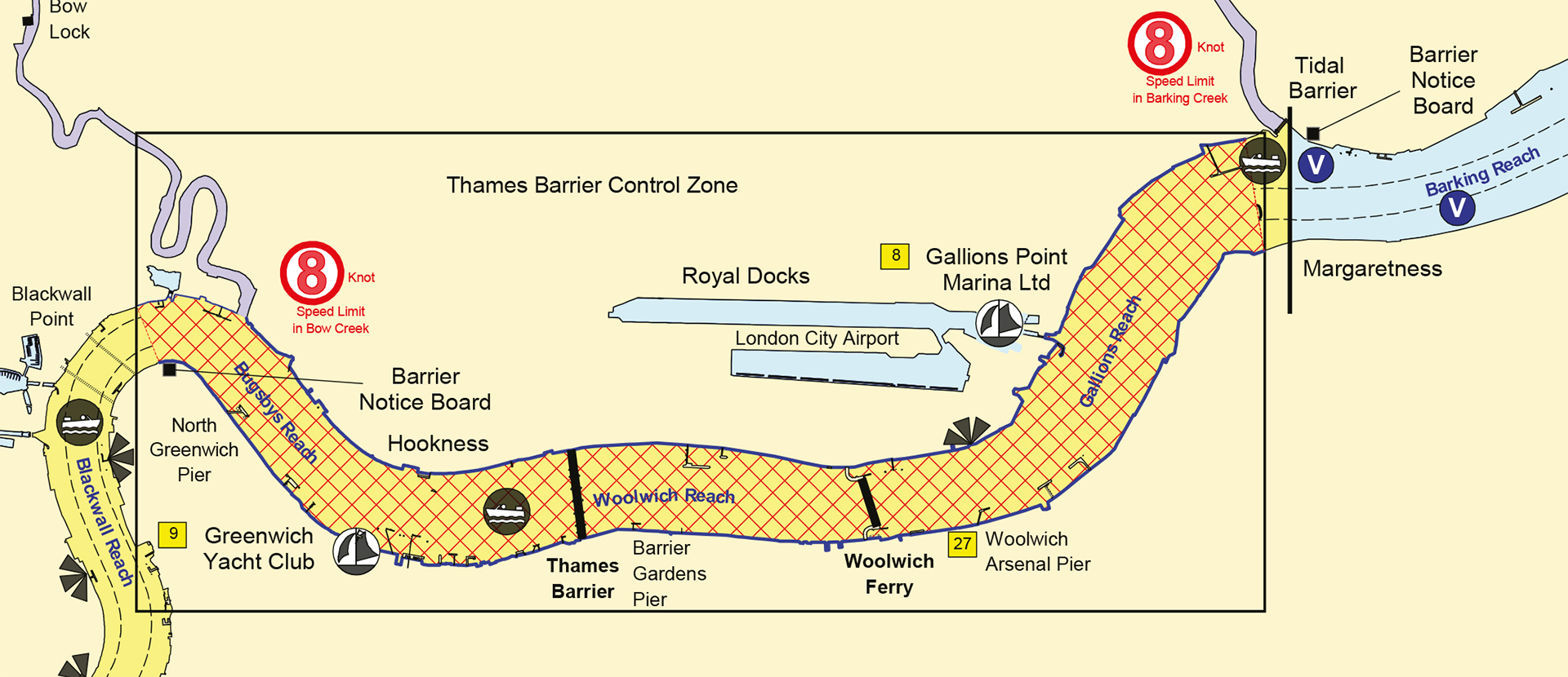 Illustration showing the Thames Barrier control zone