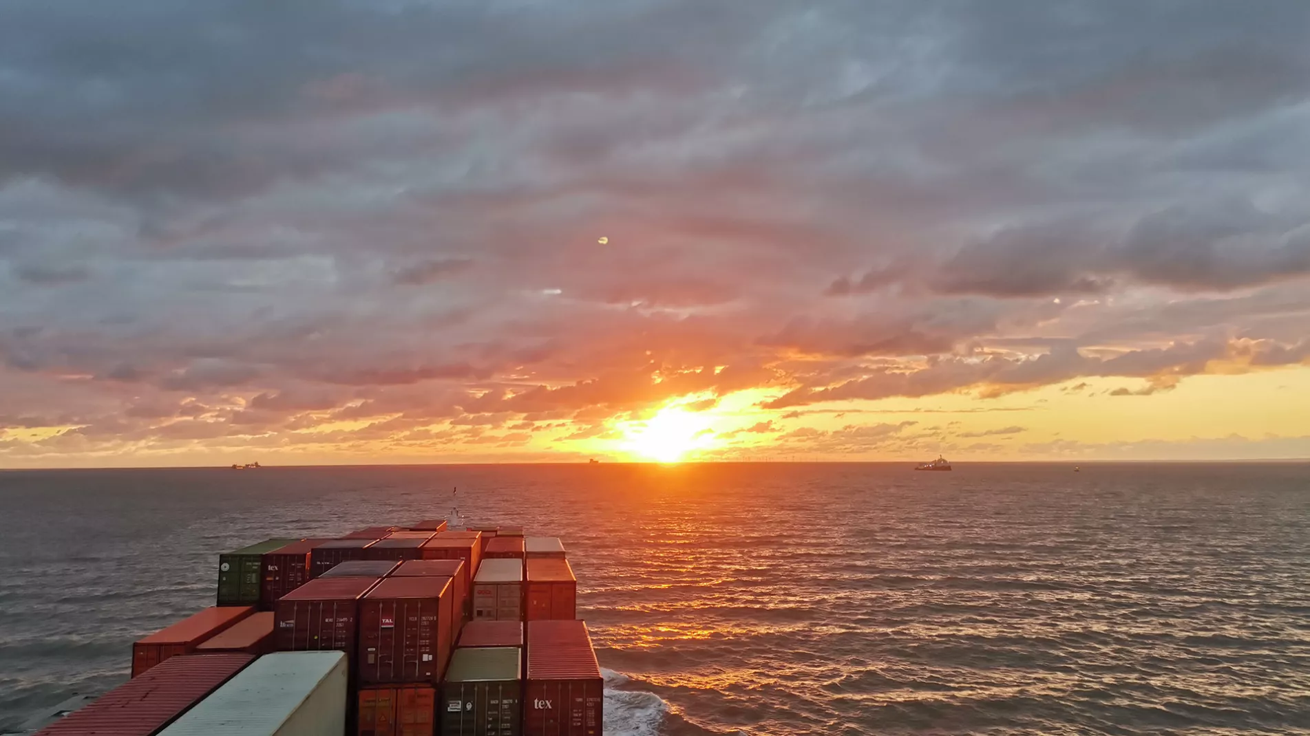 Sunrise in the Thames Estuary with vessel in shot