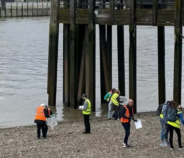People litter picking on the Thames Foreshore