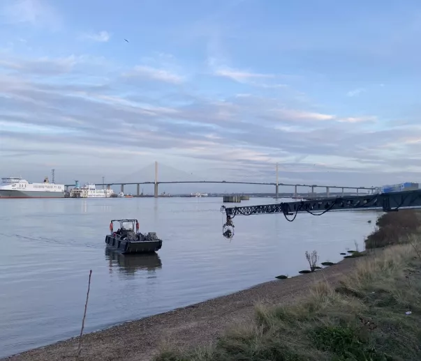 Filming on the River Thames in the lower river