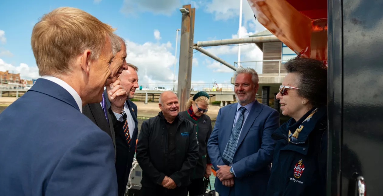 HRH The Princess Royal names Estuary Elise on board with delegates 