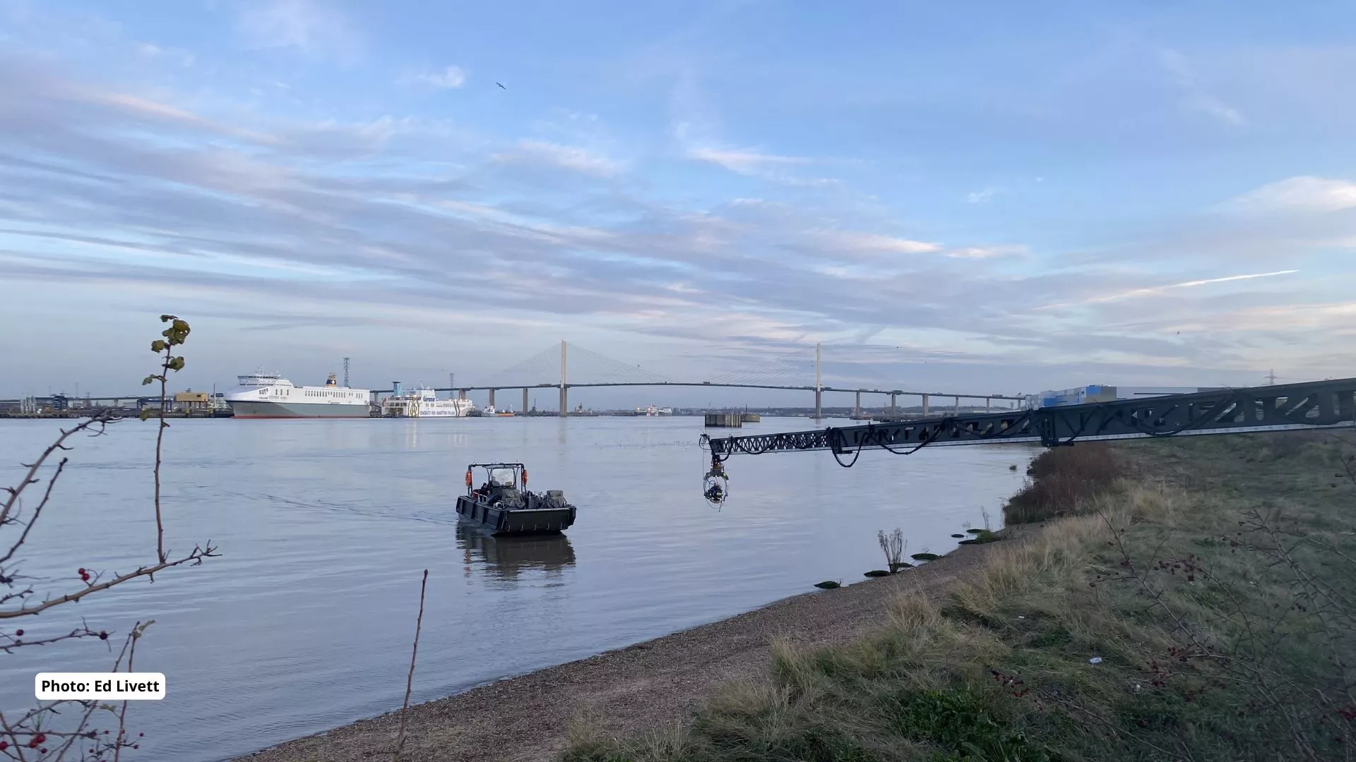 Filming on the River Thames in the lower river
