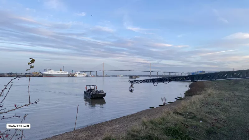 Filming on the River Thames in the lower river